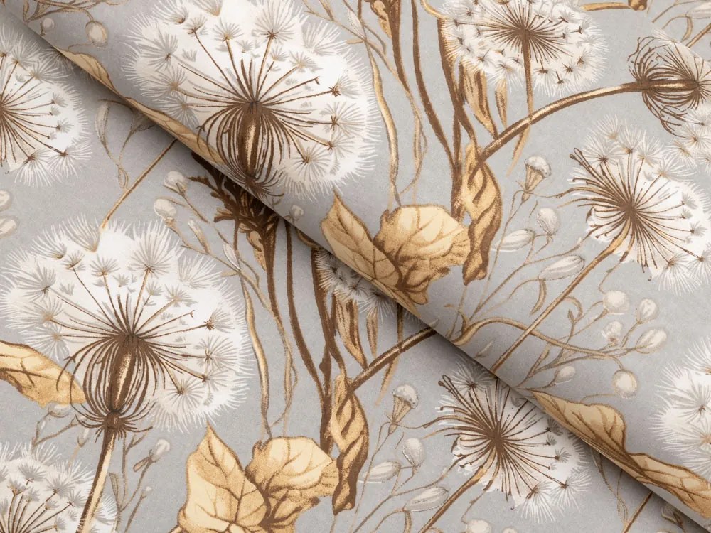 Biante Bavlnený oválny obrus Sandra SA-517 Jesenné púpavy na sivom 140x220 cm