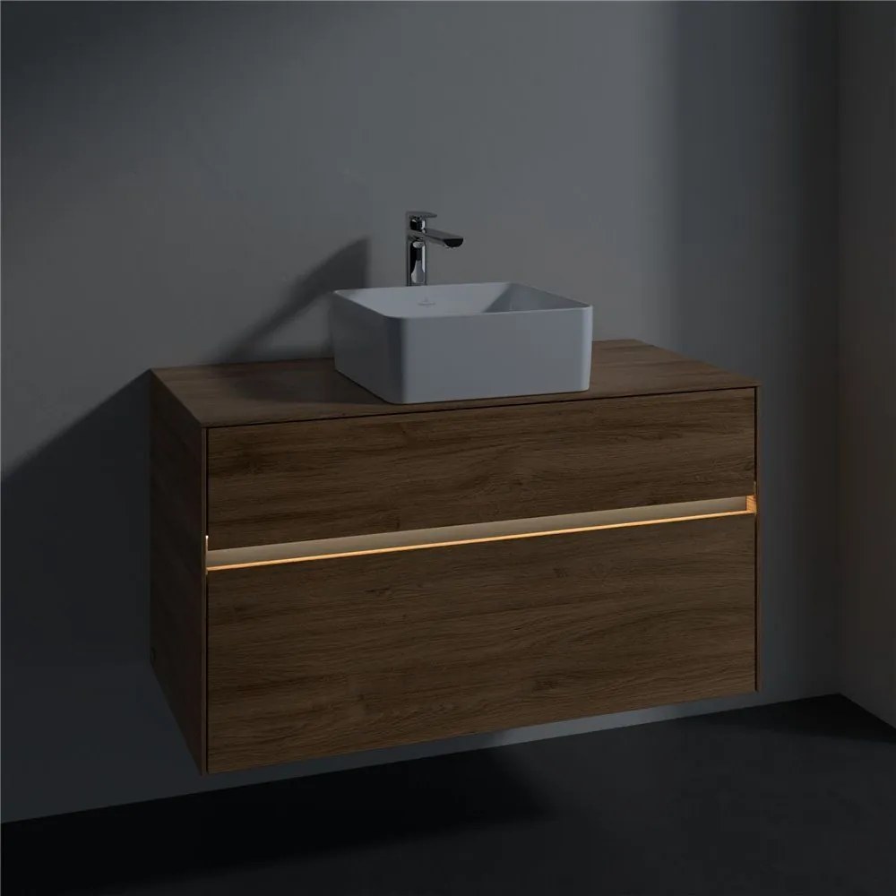 VILLEROY &amp; BOCH Collaro závesná skrinka pod umývadlo na dosku (umývadlo v strede), 2 zásuvky, s LED osvetlením, 1000 x 500 x 548 mm, Oak Kansas, C038B0RH