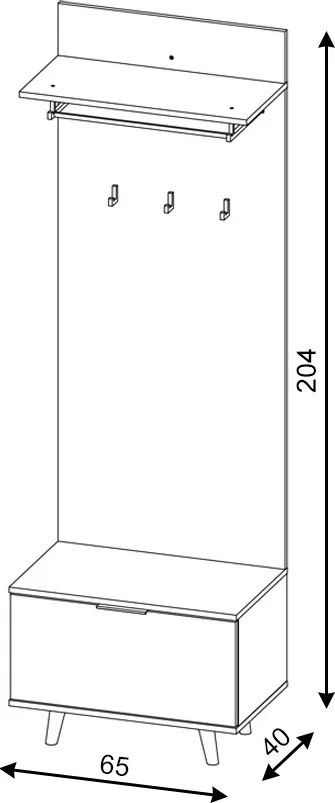Předsíňová stěna Nordic 65 cm dub Evoke/bílá