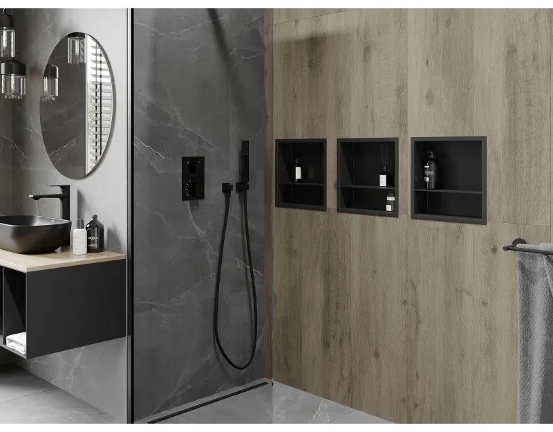 Mexen X-Wall-R, polička na zapustenie na obklad s golierom 30 x 30 cm, čierna matná, 1970303010S