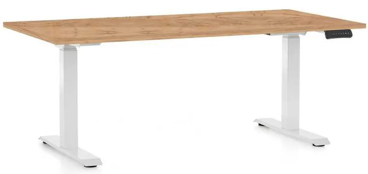 Výškovo nastaviteľný stôl OfficeTech C, 160 x 80 cm, biela podnož, dub kraft