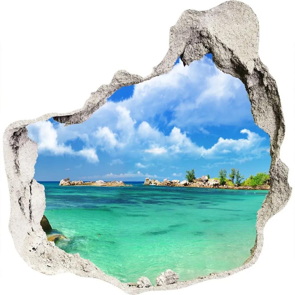 Díra 3D ve zdi nálepka Seychely pláž WallHole-75x75-piask-37245256
