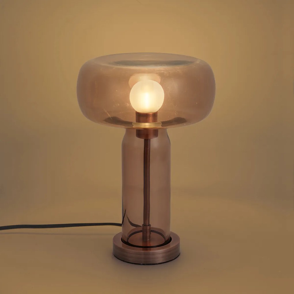 Hotel Chic Stolná lampa tmavý bronz s hnedým sklom - Amara