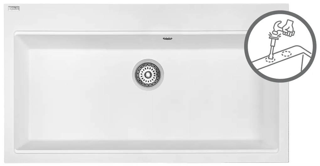 Laveo Tau, 1-komorový granitový drez 900x500x215 mm, biela, LAV-SBT_B109