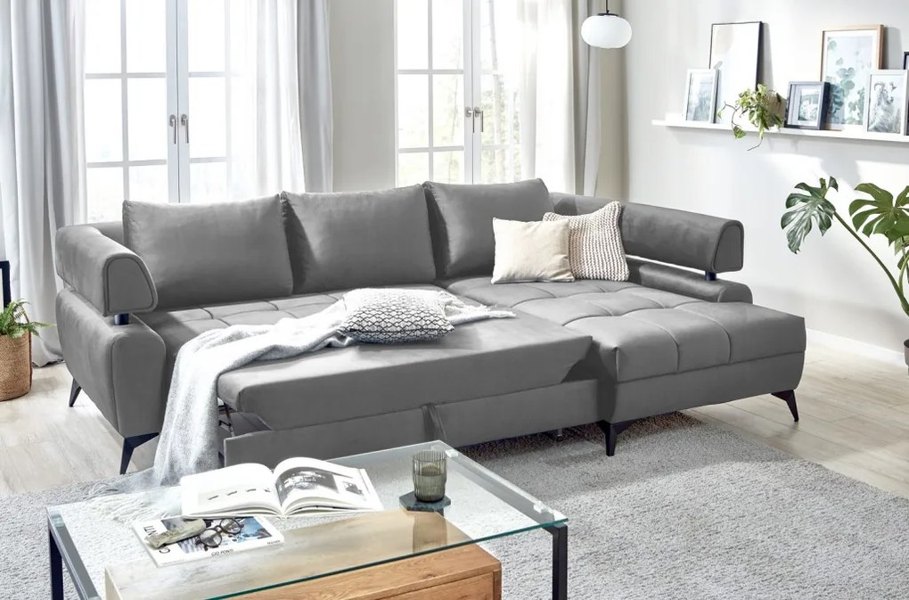 Rohová sedacia súprava Paris, stredne šedá látka, pravý roh