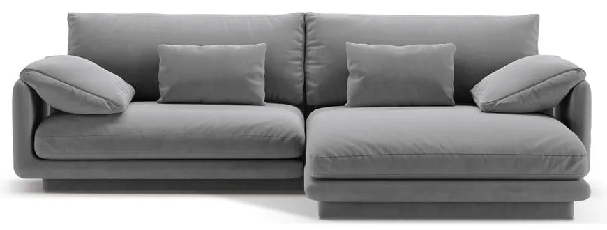 Svetlosivá zamatová rohová pohovka (pravý roh/s leňoškou) Torino – Micadoni