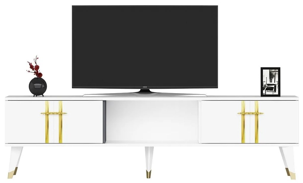 TV stolík/skrinka Pebine 2 (biela + zlatá) . Akcia -18%. Vlastná spoľahlivá doprava až k Vám domov. 1095307