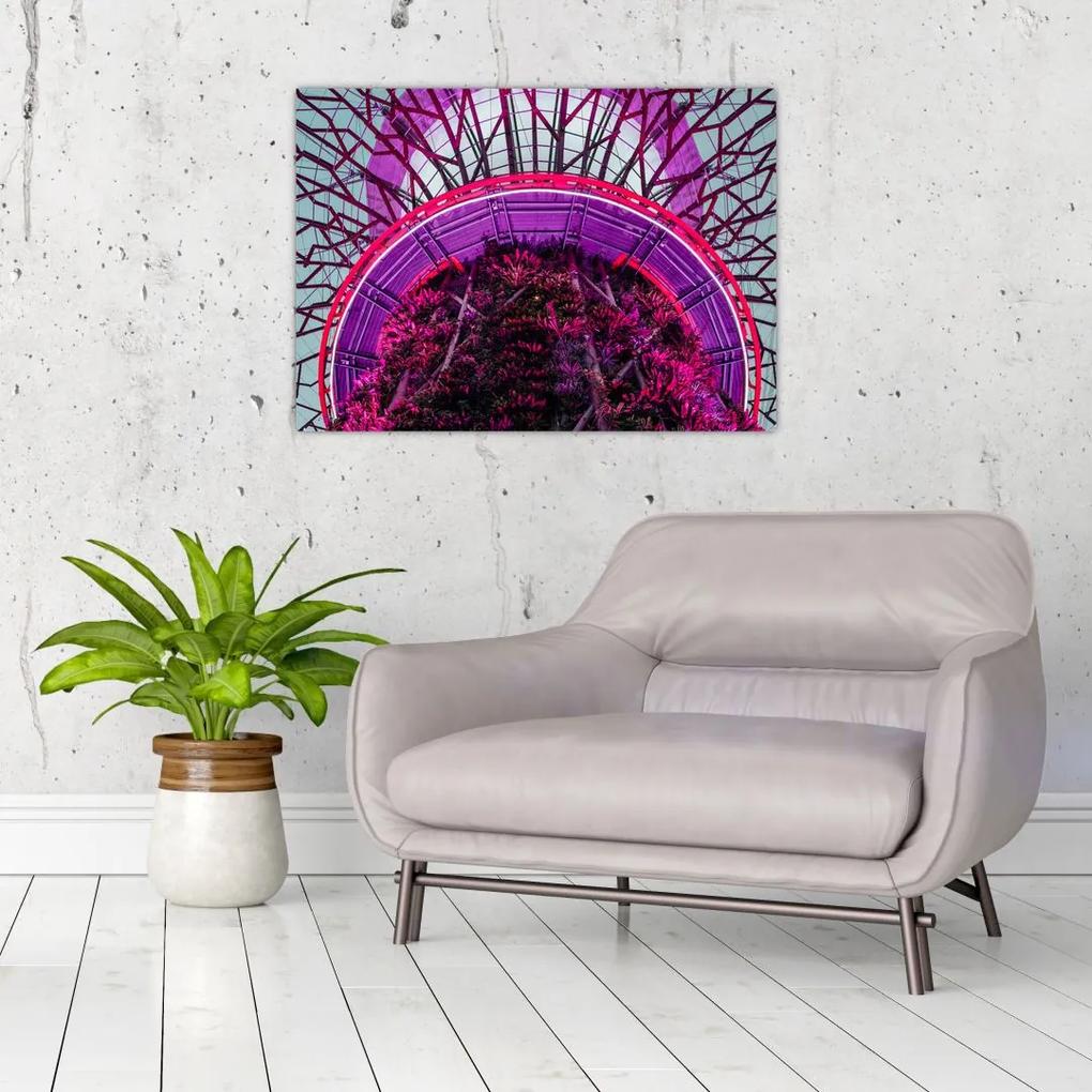 Abstraktný sklenený obraz - fialové vetvy (70x50 cm)