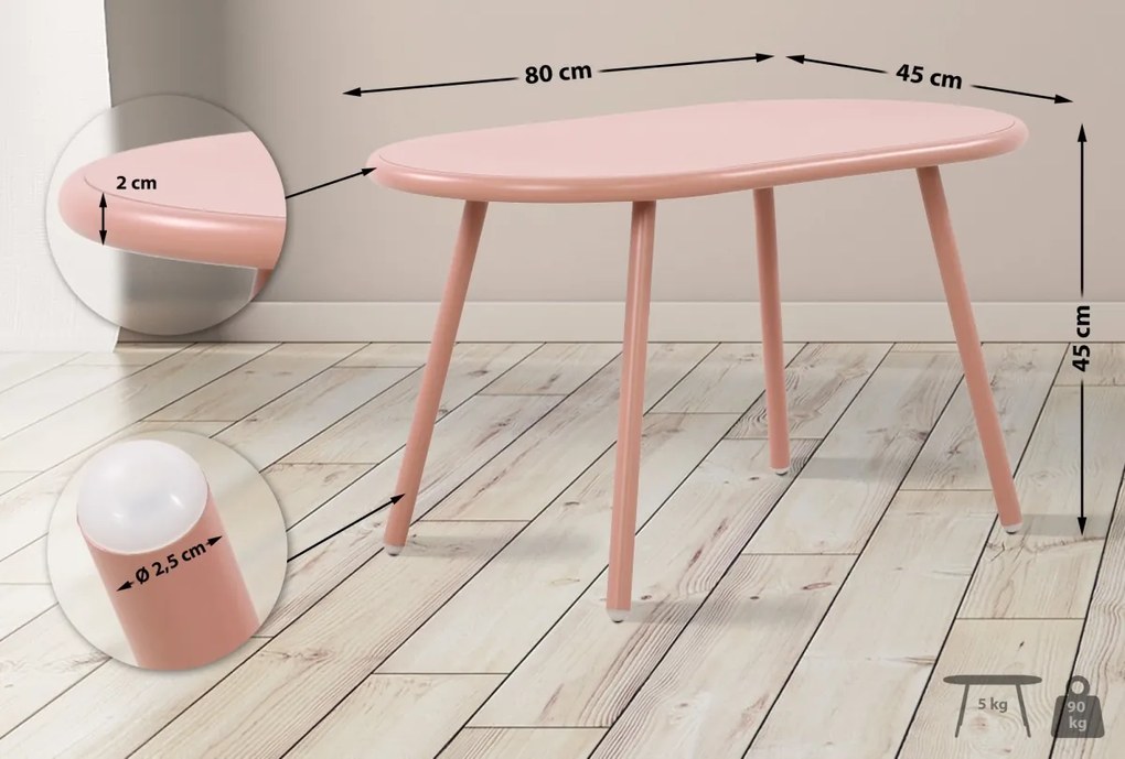 Konferenčný stolík Velva - v45 x 80 x 45 cm - Ružová