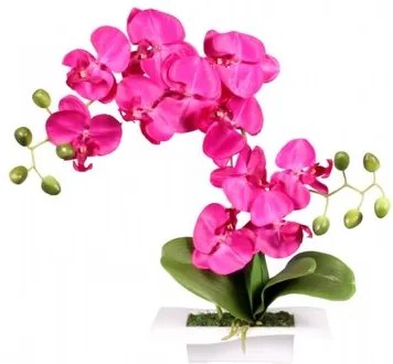 Umelá orchidea v miske 14 kvetov, 45 cm, fialová