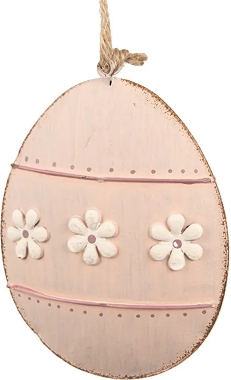 Šedé antik plechové závesné vajíčko s kvetmi - 10*2*8 cm