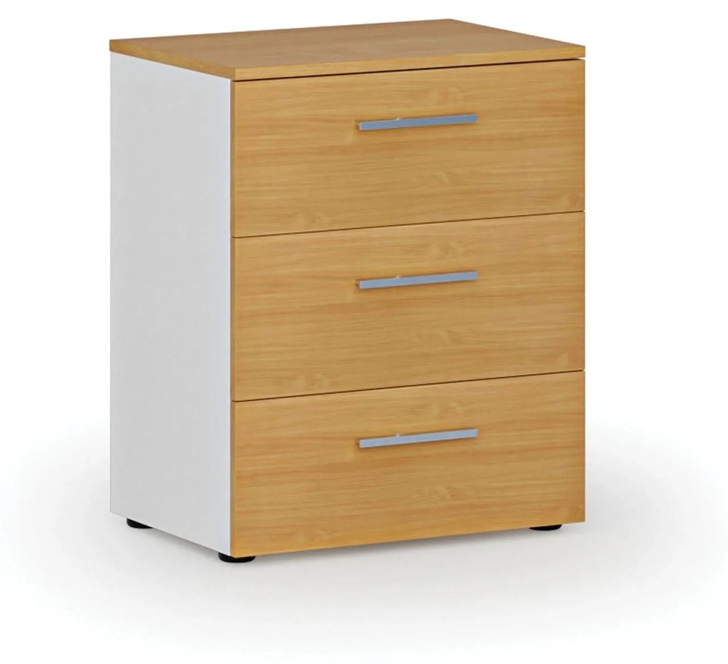Kancelárska komoda k stolu PRIMO WHITE, 740 x 600 x 420 mm, biela/buk