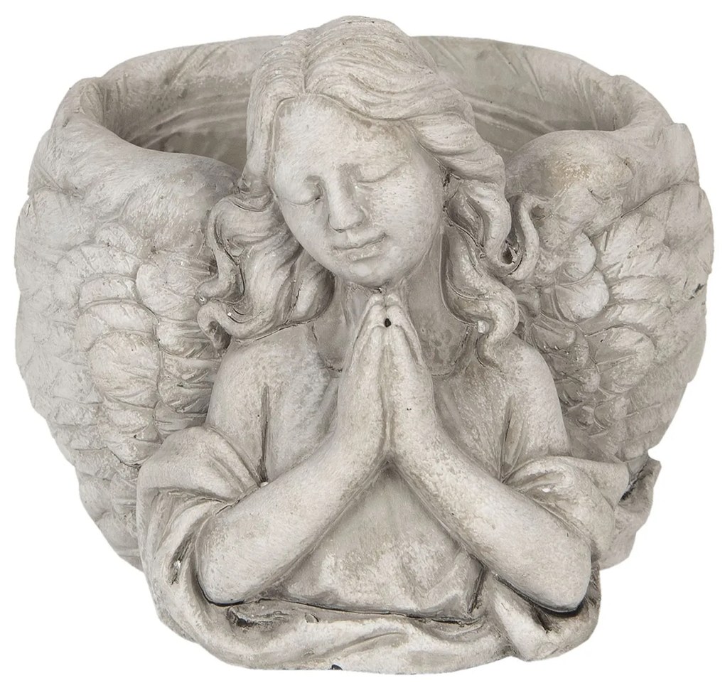 Šedý květináč s andělkou Anjel - 19 * 17 * 14 cm