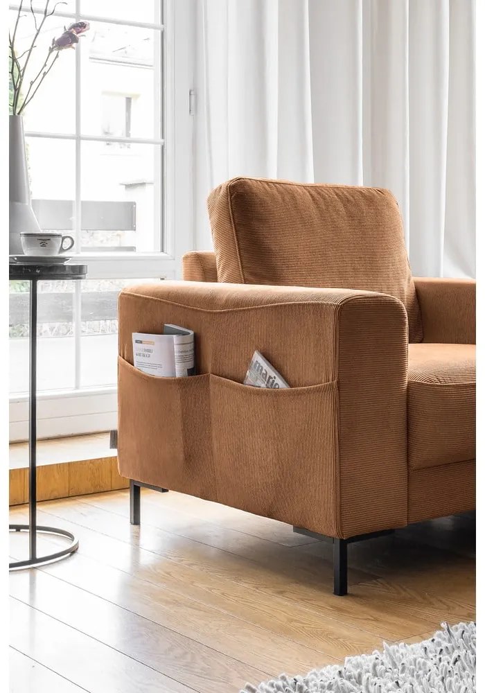 Oranžovohnedé menčestrové kreslo Lofty Lilly – Miuform