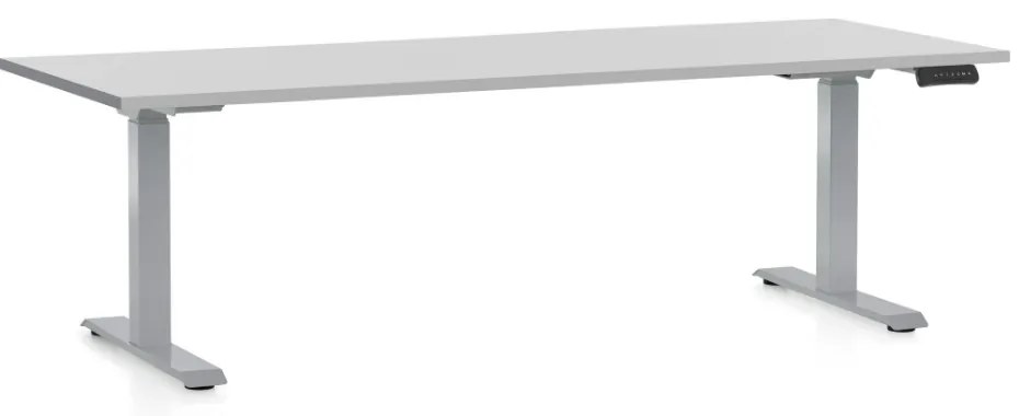 Výškovo nastaviteľný stôl OfficeTech D, 200 x 80 cm, sivá podnož, svetlo sivá