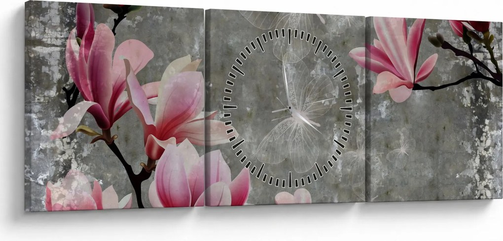 Obraz s kvetmi (s hodinami) (90x30 cm)