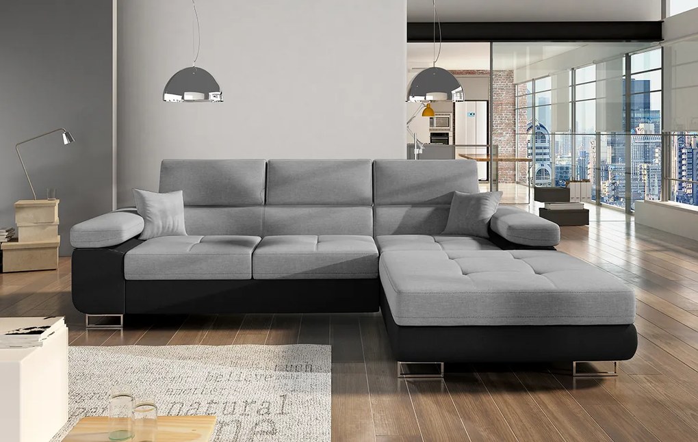 Rohová sedačka s rozkladom a úložným priestorom Alkazar P - svetlosivá (Monolith 84) / čierna (Monol