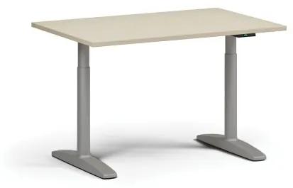 Výškovo nastaviteľný stôl OBOL, elektrický, 675-1325 mm, doska 1200x800 mm, sivá zaoblená podnož, breza