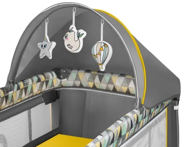 Lionelo - Cestovná postieľka SVEN PLUS sivá/žltá