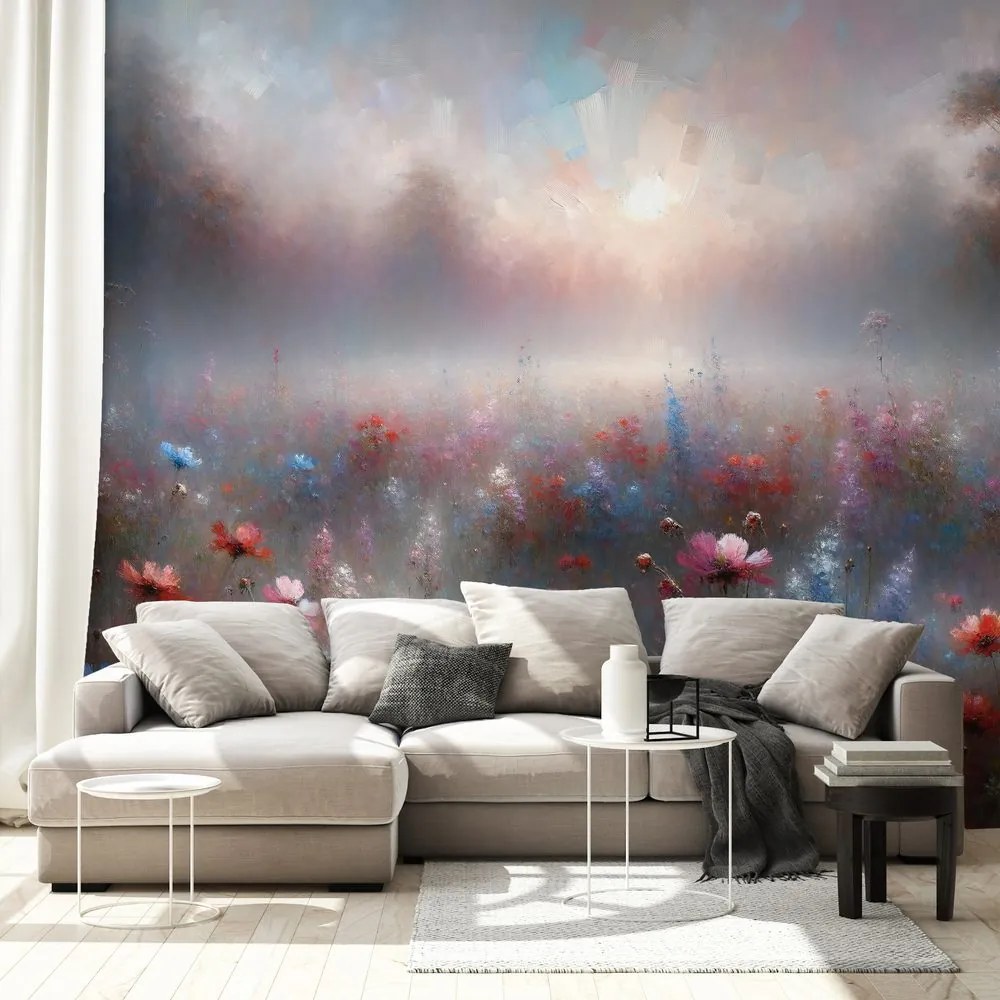 Tapeta jemné kvety v hmlistom opare