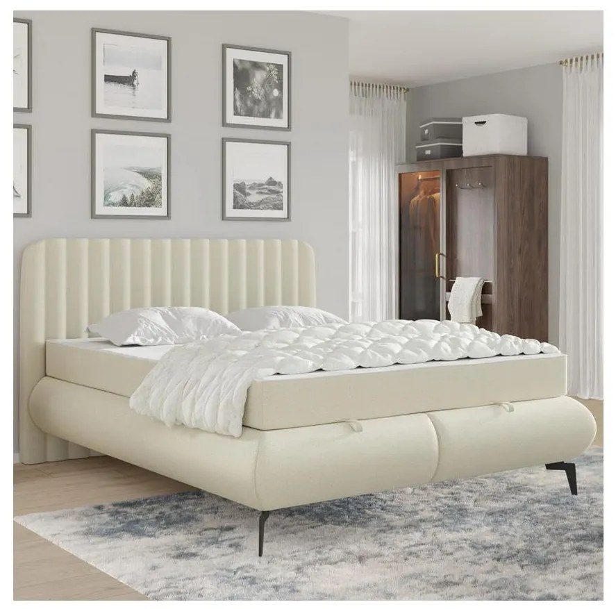 Čalúnená posteľ ALEXA 180x200 cm s matracmi a úložným priestorom, béžová