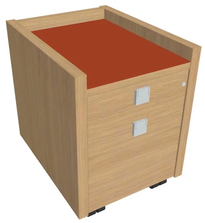 Mobilný kontajner Verno 47 x 60 cm so sklom, 2 zásuvky, dub svetlý / oranžová