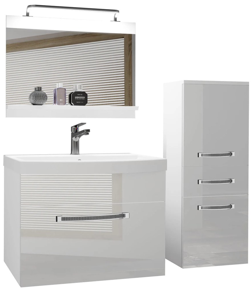 Kúpeľňový nábytok Belini Premium Full Version biely lesk + umývadlo + zrkadlo + LED osvetlenie Glamour 24 GLA P 2/0/W/W/0/MB/PP