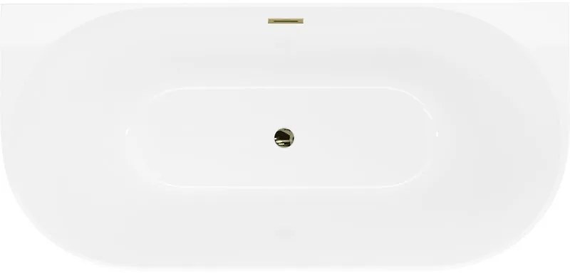 Mexen Oval Slim, voľne stojaca vaňa ku stene 170 x 80 cm, biela lesklá, zlatý lesklý prepad, 52661708000-50