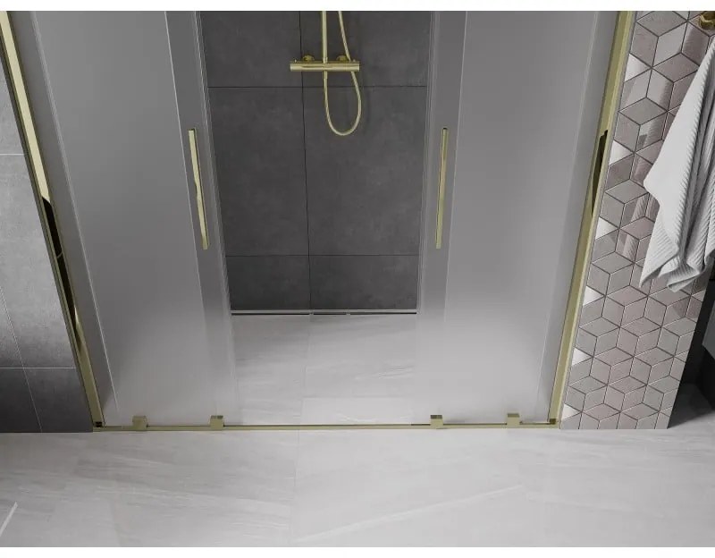 Mexen Velar Duo, posuvné sprchové dvere do otvoru 200 cm, 8mm sklo námraza, zlatá lesklá, 871-200-000-32-50