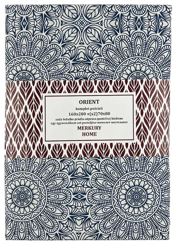 Obliečky Orient bavlna ecru/indigo 160x200 + (2) 70x80 Merkury Home