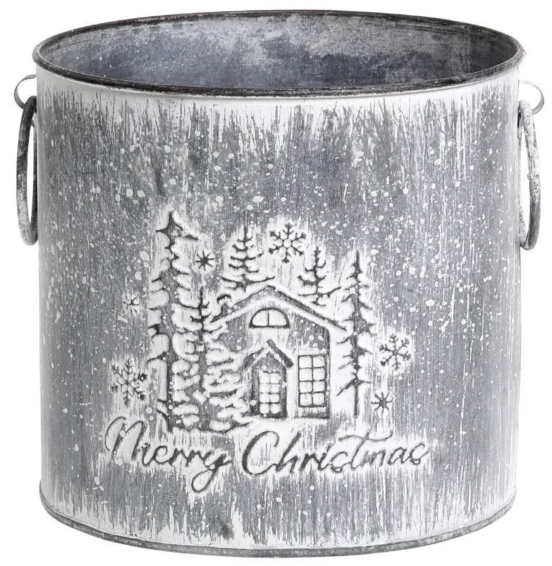 Dekoračný plechový antik kvetináč Merry Christmas - Ø 15*16 cm