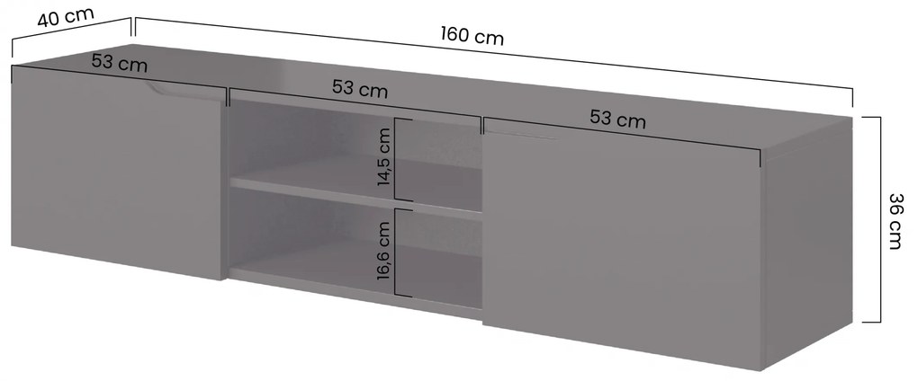 Závesný TV stolík Loftia Mini 160 cm - čierny mat