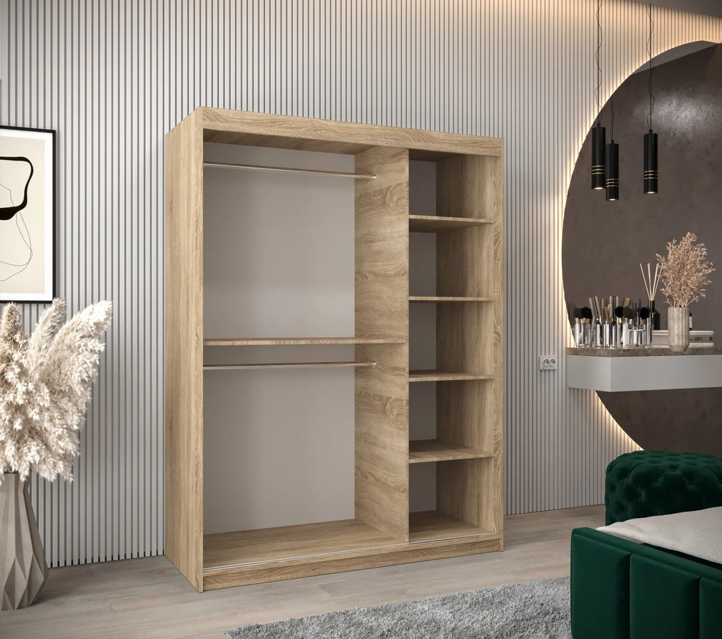 Šatníková skriňa 150 cm Verika 4 150 (dub sonoma + čierna). Akcia -28%. Vlastná spoľahlivá doprava až k Vám domov. 1064285