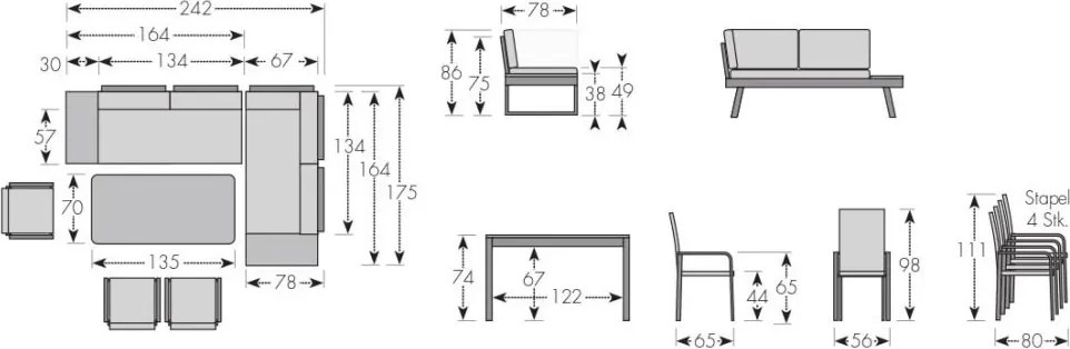 Jedálenská súprava EXPERT PLUS AVERSA TEAK sivá, 3+2+1