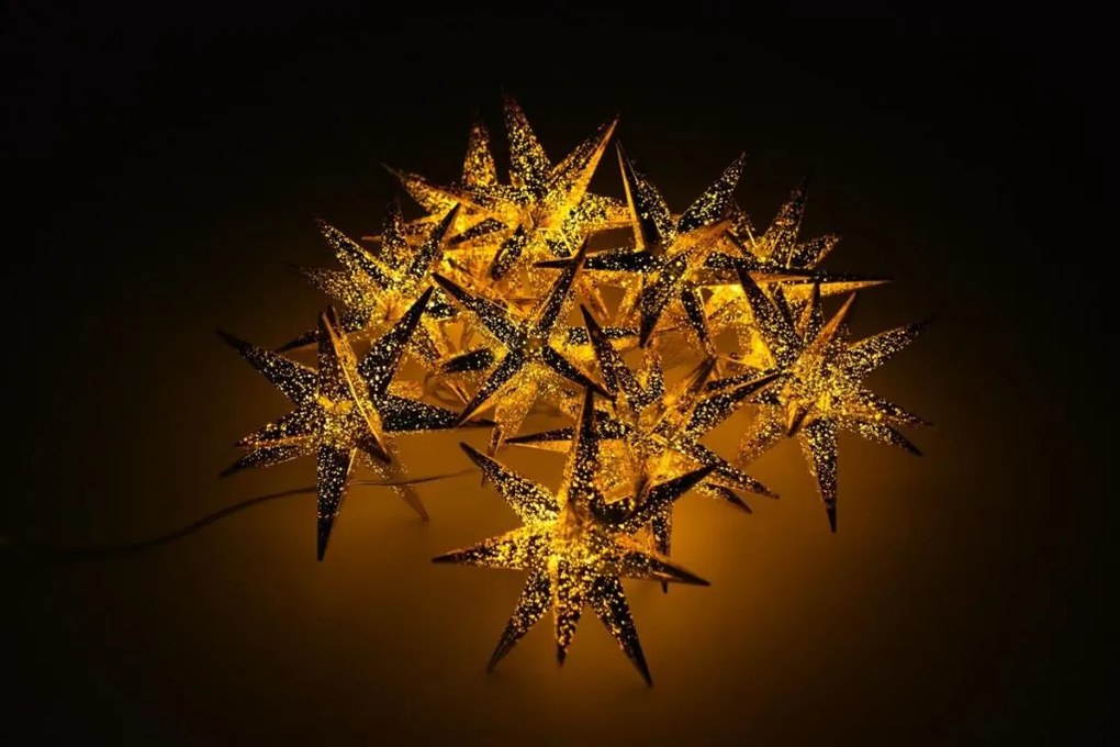 Svetelná LED reťaz, 10 LED, hviezdy, 12 cm, teplá biela