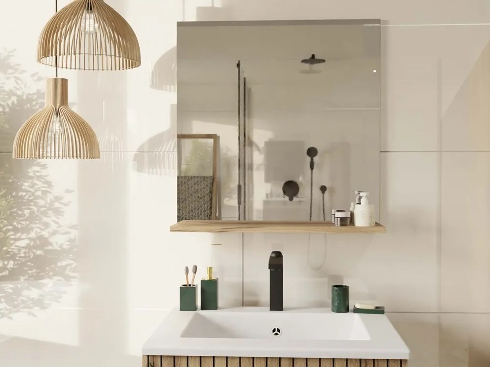 Kúpeľňové zrkadlo s poličkou Voke 60 cm dub evoke