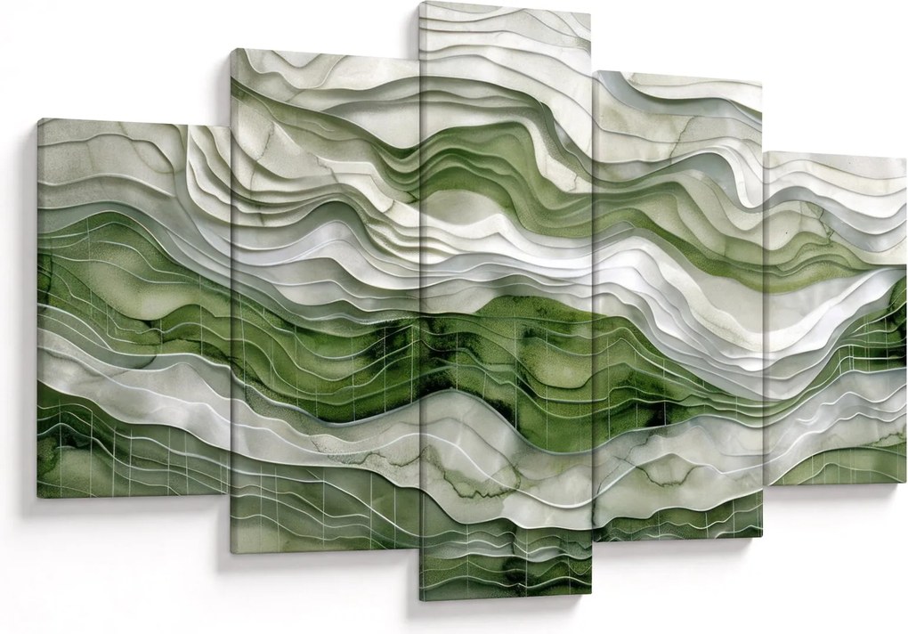 Obraz - Zelenobiele vlnky (150x105 cm)