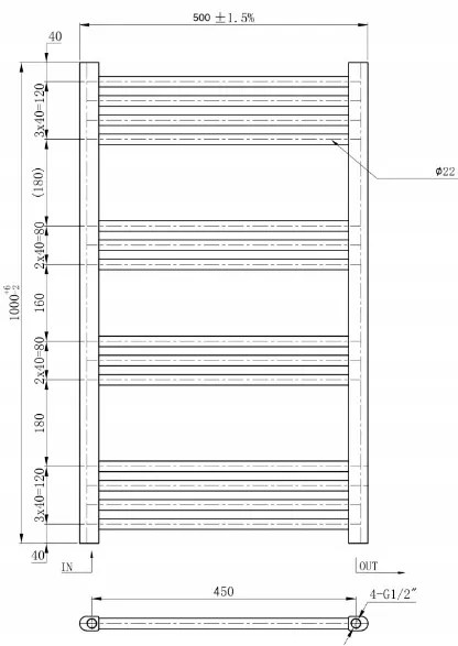 Gamma Erga Basic, vykurovacie teleso 1000x500 mm, 385 W, biela, ERG-LAV-BASIC-10050-WH