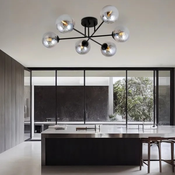 Luster na tyči ROMA 6xE14/10W/230V čierna/dymová