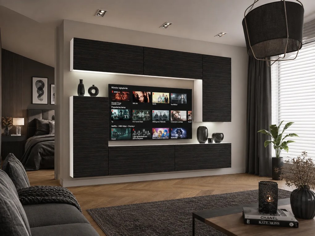 Obývacia stena 250 cm TV/RTV čierna eben  IMP 8/5/W/HK/0/0