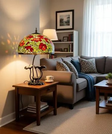 Lampa do obývačky Tiffany kovový stojan Folioles POPPY Ø50*63