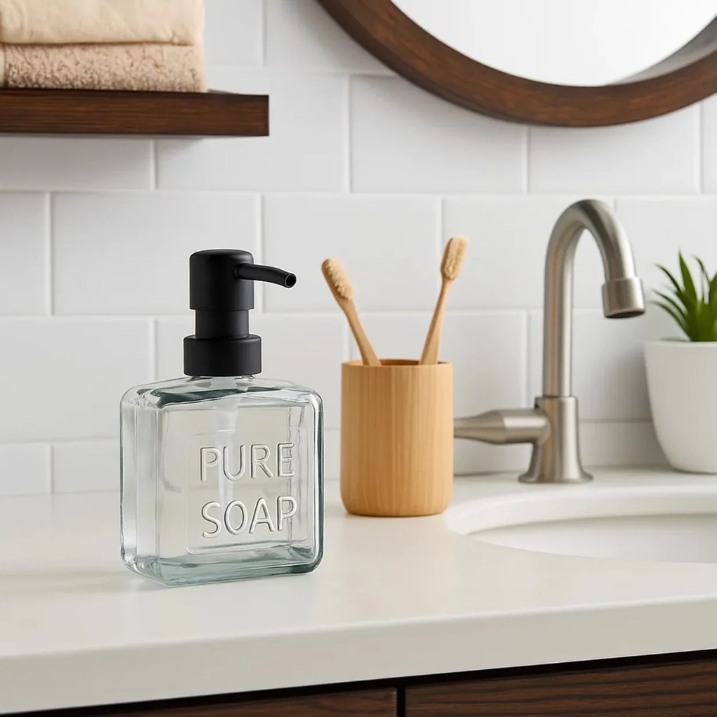 Dávkovač mydla Pure, transparentná/s čiernymi prvkami, 250 ml