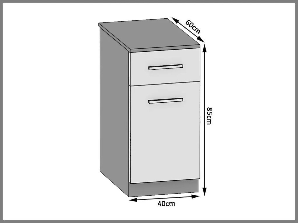 Kuchynská skrinka Belini spodná so zásuvkami 40 cm šedý mat s pracovnou doskou TOR SDSZ1-40/1/WT/SR/0/B1