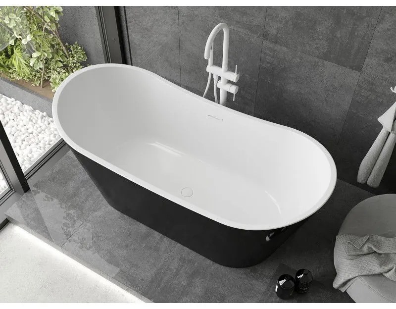 Mexen Montana, voľne stojaca vaňa 180 x 80 cm, biela-čierna, biely prepad, 52011808075-20