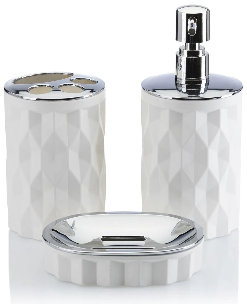 Sada kúpeľňových doplnkov Reina biela/prvky s chrómovou povrchovou úpravou