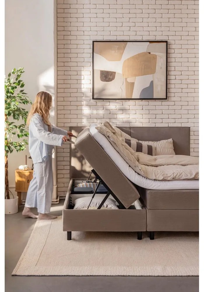 Boxspring posteľ taupe s úložným priestorom 160x200 cm Elva Bold – Bonami Selection