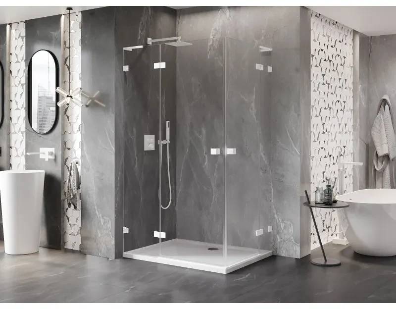 Mexen Lunar, L Duo výklopný sprchový kút 110 x 95 cm, 8mm číre sklo, biely profil, 834L-110L-095P-20-00