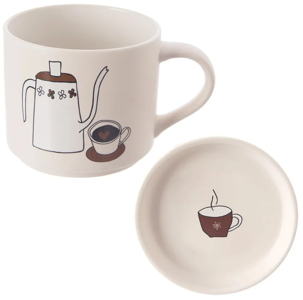 Biely porcelánový hrnček s viečkom 450 ml – Orion