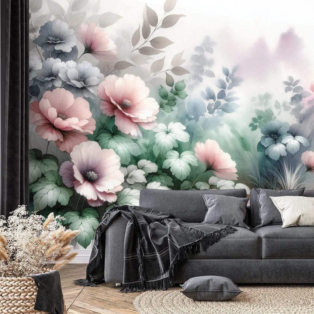 Tapeta akvarelové pastelové kvety