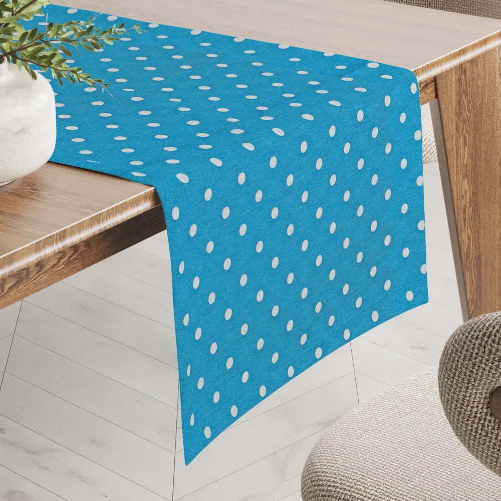 Biante Dekoračný behúň na stôl Leona LN-021 Biele bodky na modrom 45x120 cm